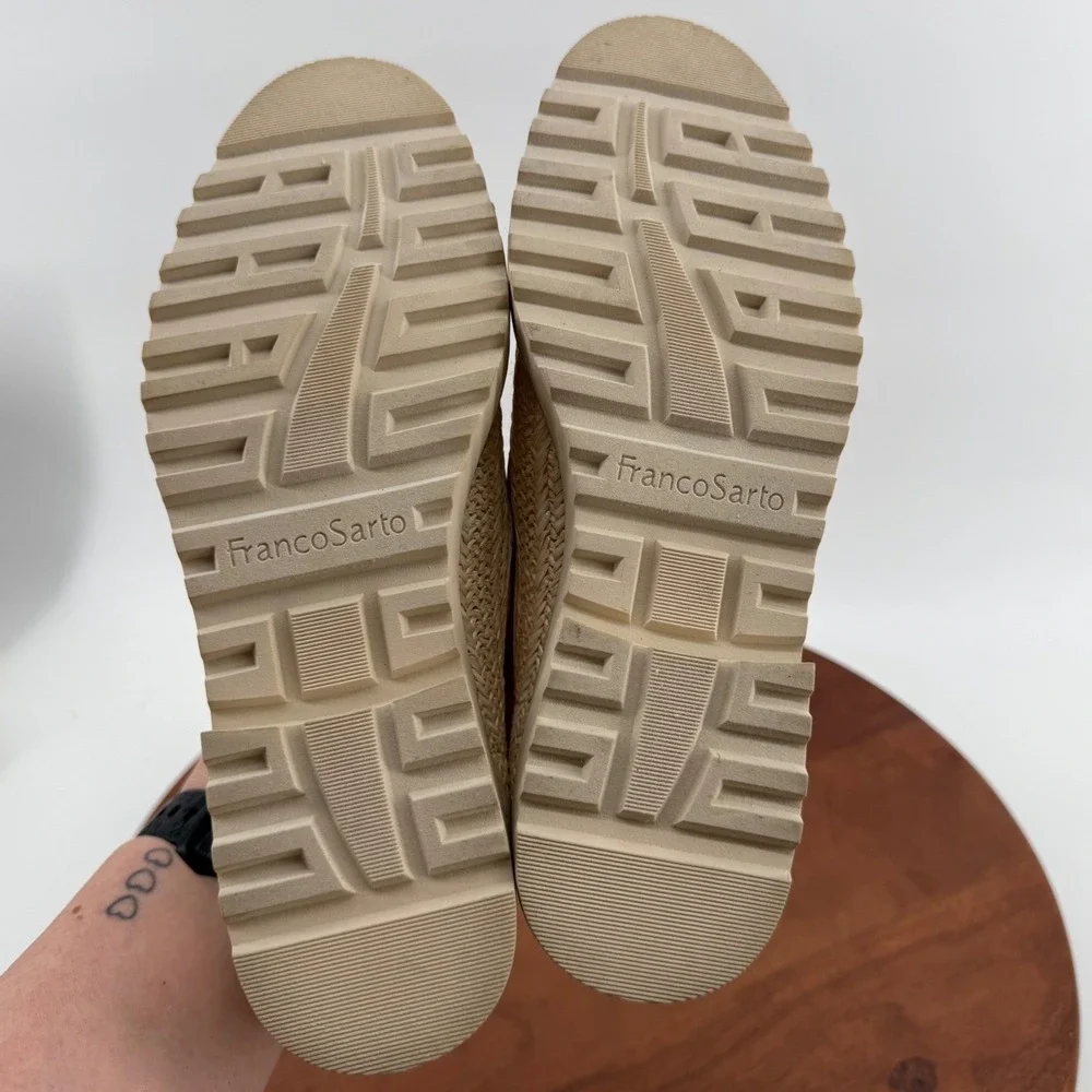 Franco Sarto Carney3 Beige Woven Raffia Tassel Lug Sole Loafers Womens 8M EUR 38
